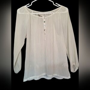 Vintage Blaine Xsmall Abalone Buttons On Sheer Cream Women's Blouse